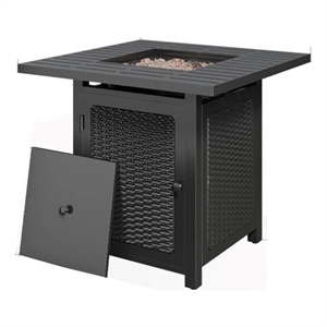 30&quotWidth Outdoor 2-in1 Black Rattan Look Fireplace Table - 50000 BTU CSA