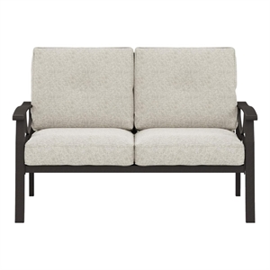 48&quot All-Weather Metal Loveseat 2 Seats Couch Sofa - Khaki Frame - Beige