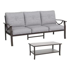 2 Piece Outdoor Patio Set - 70&quot All-Weather Metal - Khaki Frame