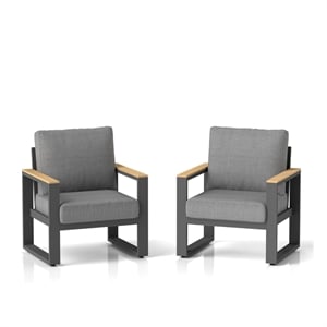 26.6&quot All-Weather Aluminum Patio Armchairs - Thick Gray Cushions (Set of 2)