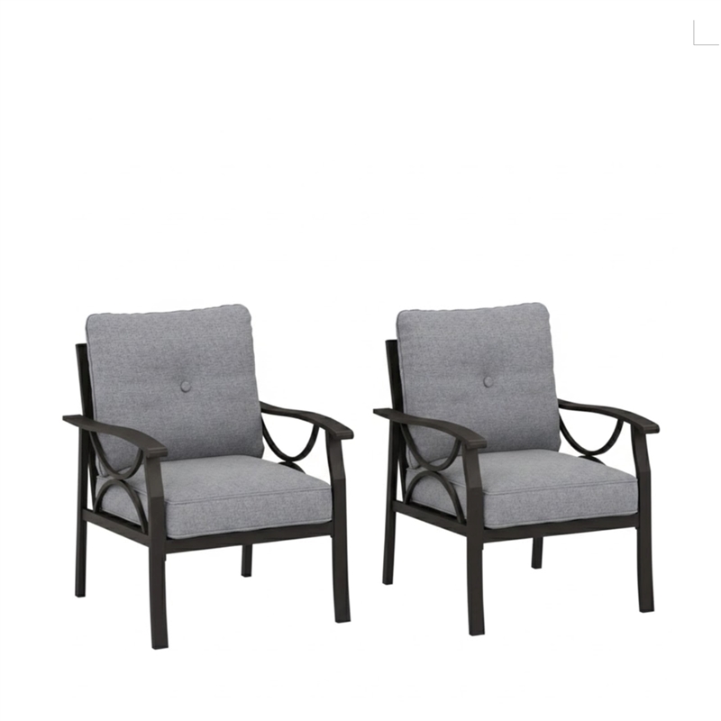 All-Weather Metal Armchairs - Khaki Frame with Gray Cushions (Set of 2)