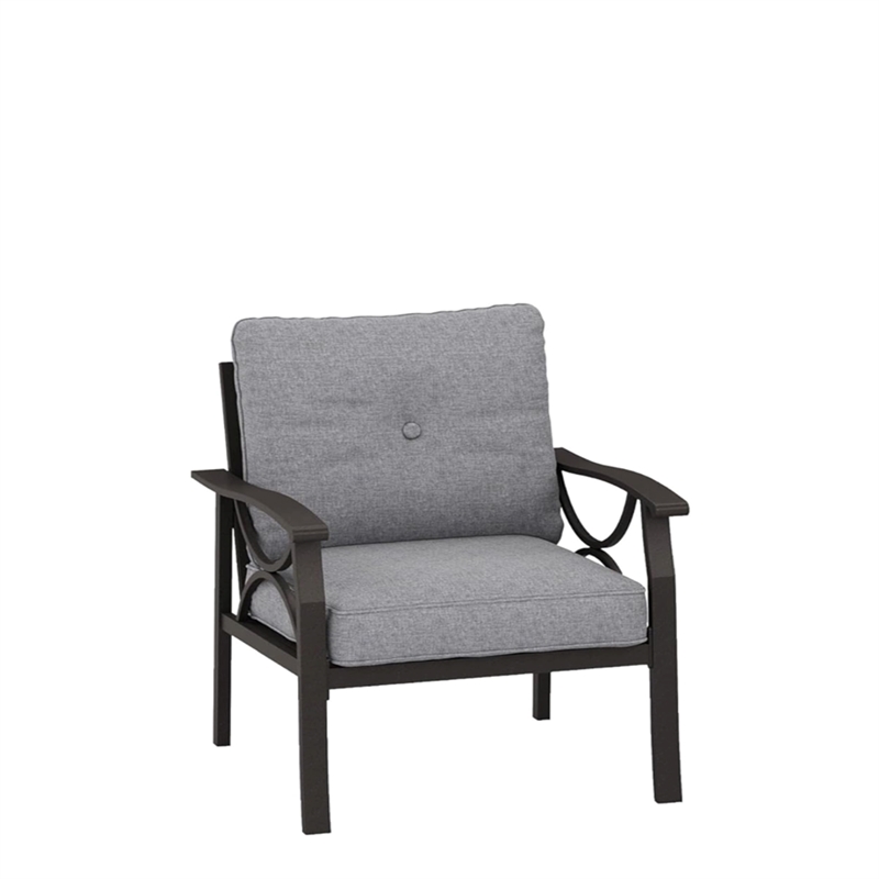 All-Weather Metal Armchairs - Khaki Frame with Gray Cushions (Set of 2)