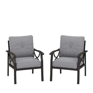 All-Weather Metal Armchairs - Khaki Frame with Gray Cushions (Set of 2)