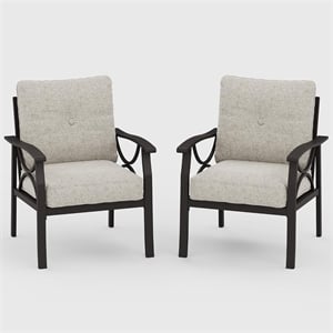 All-Weather Metal Armchairs - Khaki Frame with Beige Cushions (Set of 2)