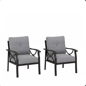 All-Weather Metal Armchairs - Black Frame with Gray Cushions (Set of 2)