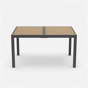 59&quot Grey Aluminum Rectangle Outdoor Patio Table - All Weather HDPS Slatted