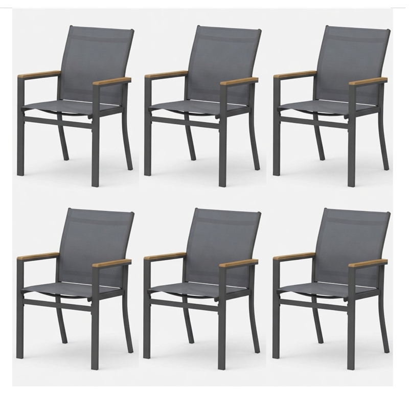 Grey Aluminum Outdoor Patio Chair - All Weather Textilene Patio (Set of 6)