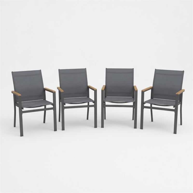 Grey Aluminum Outdoor Patio Chair - All Weather Textilene Patio (Set of 4)