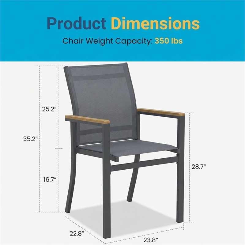 Grey Aluminum Outdoor Patio Chair - All Weather Textilene Patio (Set of 4)