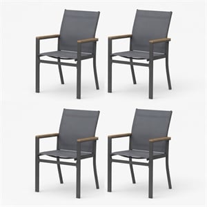 Grey Aluminum Outdoor Patio Chair - All Weather Textilene Patio (Set of 4)