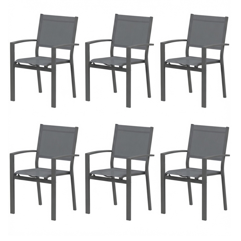 Heavy Duty Metal Grey Outdoor Patio - All Weather Textilene (Set of 6)