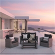 4-Piece Wicker Patio Conversation Set with Glass Table and Black Cushions