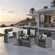 4-Piece Wicker Patio Conversation Set with Glass Table and Black Cushions