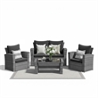 4-Piece Wicker Patio Conversation Set with Glass Table and Black Cushions