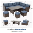 7 Piece Wicker Patio Dining Set 9-Seat Outdoor Sectional Blue Cushions Sofa
