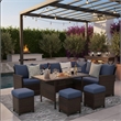 7 Piece Wicker Patio Dining Set 9-Seat Outdoor Sectional Blue Cushions Sofa