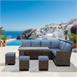 7 Piece Wicker Patio Dining Set 9-Seat Outdoor Sectional Blue Cushions Sofa