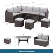 7 Piece Wicker Patio Dining Set 9-Seat Outdoor Sectional Gray Cushions Sofa