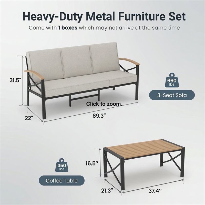 2 Pieces Outdoor Patio Set - All-Weather 69.3
