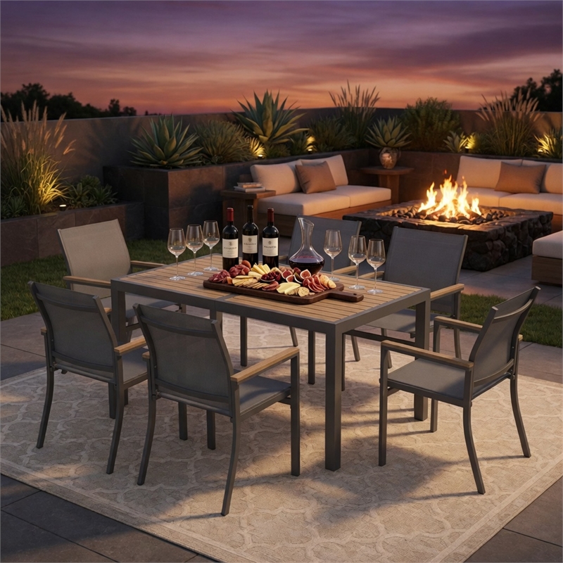 7-Piece Grey Aluminum Patio Dining Set - 6-Seat All-Weather Heavy Duty HDPS