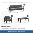4-Piece Modern Aluminum Patio Conversation Set - 5-Seat Outdoor - Dark Gray