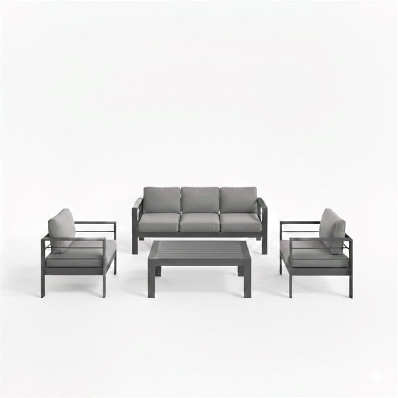 4-Piece Modern Aluminum Patio Conversation Set - 5-Seat Outdoor - Dark Gray