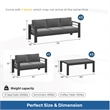 3-Piece Modern Aluminum Patio Conversation Set - 5-Seat Outdoor - Dark Gray