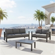 3-Piece Modern Aluminum Patio Conversation Set - 5-Seat Outdoor - Dark Gray
