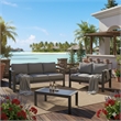 3-Piece Modern Aluminum Patio Conversation Set - 5-Seat Outdoor - Dark Gray