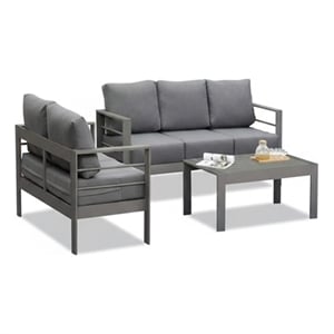 3-Piece Modern Aluminum Patio Conversation Set - 5-Seat Outdoor - Dark Gray