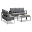 3-Piece Modern Aluminum Patio Conversation Set - 5-Seat Outdoor - Dark Gray