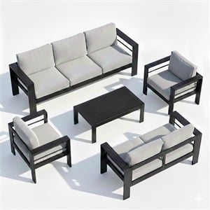 5-Piece Modern Aluminum Patio Conversation Set - 7-Seat - Light Gray