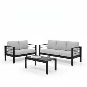 3-Piece Modern Aluminum Patio Conversation Set - 5-Seat - Light Gray