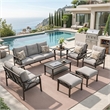 8-Piece Metal Patio Furniture Set - 9-Seat - Gray Cushions - Khaki Frame
