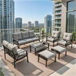 8-Piece Metal Patio Furniture Set - 9-Seat - Gray Cushions - Khaki Frame
