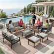 8-Piece Metal Patio Furniture Set - 9-Seat - Gray Cushions - Khaki Frame