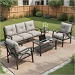 5-Piece Metal Patio Furniture Set - 5-Seat All-Weather (Khaki Frame)