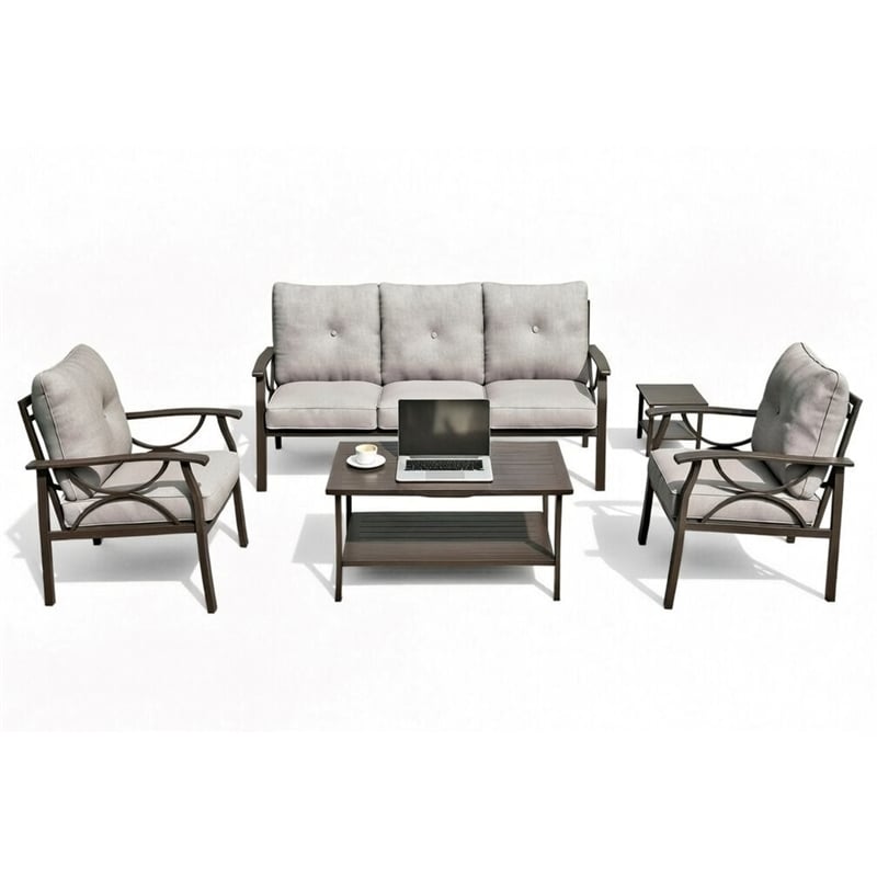 5-Piece Metal Patio Furniture Set - 5-Seat All-Weather (Khaki Frame)