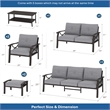 7-Piece Metal Patio Furniture Set - 9-Seat - Gray Cushions - Khaki Frame