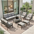 7-Piece Metal Patio Furniture Set - 9-Seat - Gray Cushions - Khaki Frame