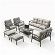 7-Piece Metal Patio Furniture Set - 9-Seat - Gray Cushions - Khaki Frame