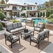 5-Piece Metal Patio Furniture Set - 7-Seat - Gray Cushions - Khaki Frame