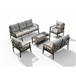 5-Piece Metal Patio Furniture Set - 7-Seat - Gray Cushions - Khaki Frame