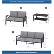 3-Piece Metal Patio Furniture Set - 5-Seat - Gray Cushions - Khaki Frame