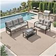 3-Piece Metal Patio Furniture Set - 5-Seat - Gray Cushions - Khaki Frame