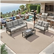 3-Piece Metal Patio Furniture Set - 5-Seat - Gray Cushions - Khaki Frame