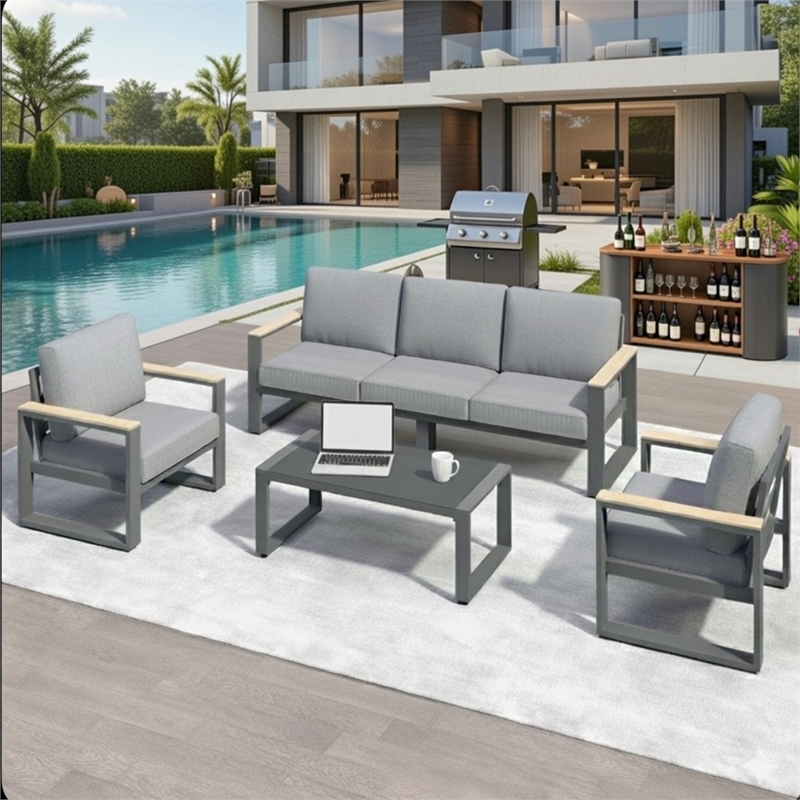 All-Weather 4-Piece Ultra Aluminum Patio Furniture Set - 5-Seat - Gray