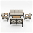 6-Piece Metal Patio Furniture Set - 7-Seat All-Weather Conversation - Beige