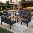 6-Piece Metal Patio Furniture Set - 7-Seat All-Weather Conversation - Gray