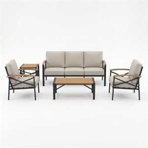 5-Piece Metal Patio Furniture Set - 5-Seat All-Weather Conversation - Brown